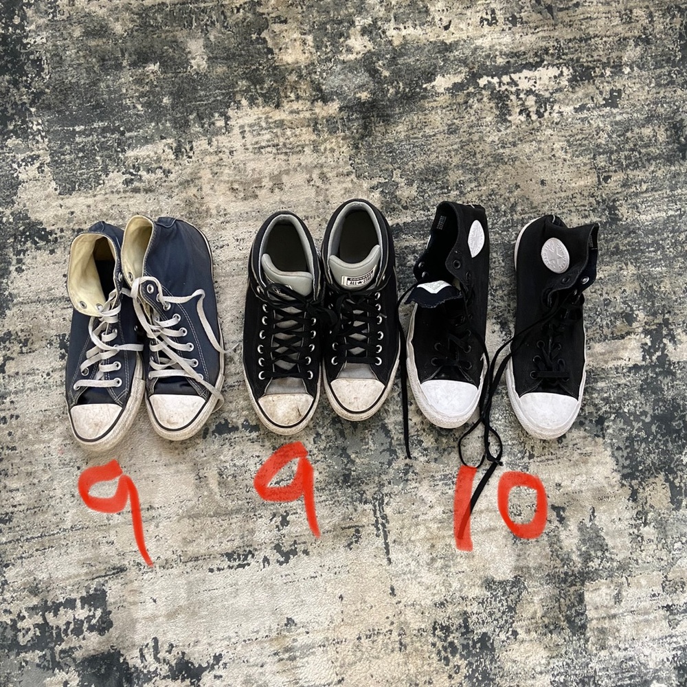 Converse lot of 3 pairs blue black men’s size 9 & 10 shoes sneakers